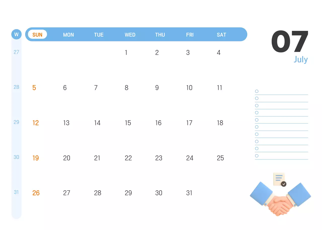 하늘색 심플 달력 홍보