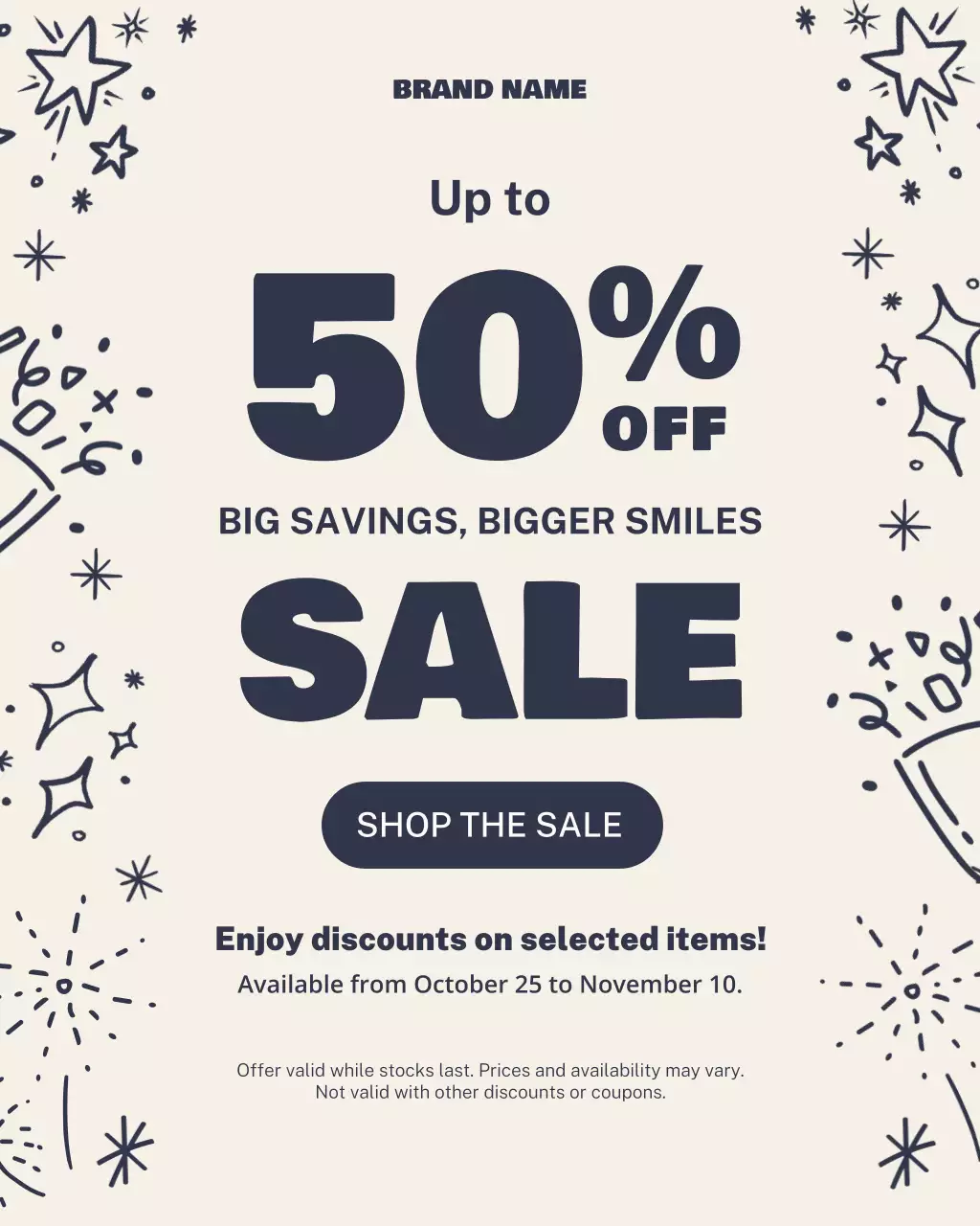 Retrato bege ousado para promoção de vendas no Instagram