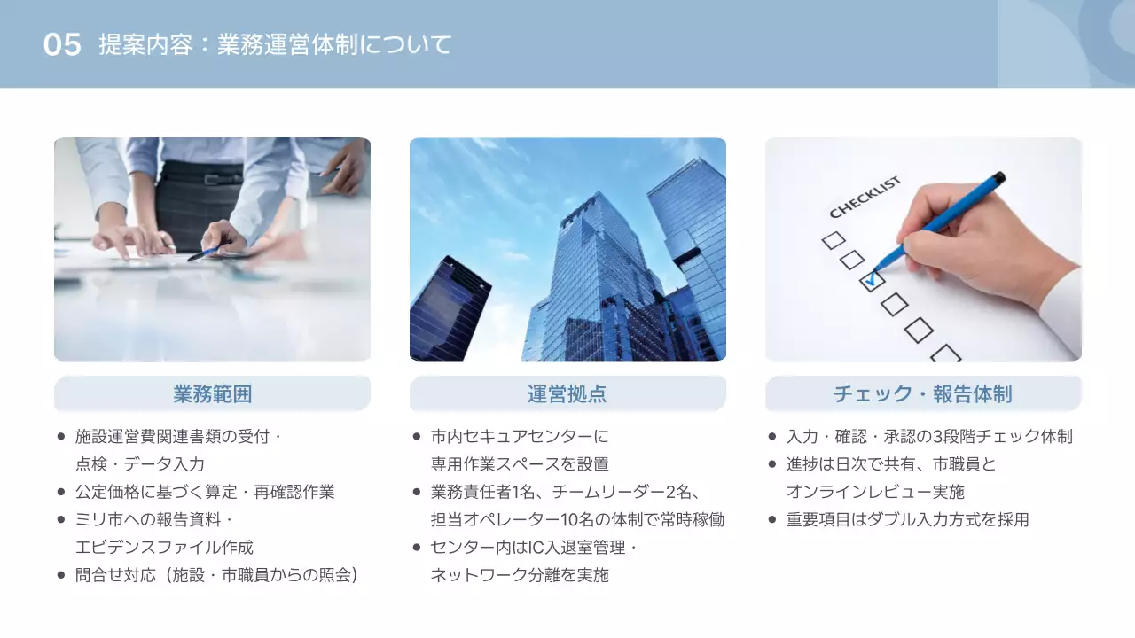 青 シンプル 施設 提案書