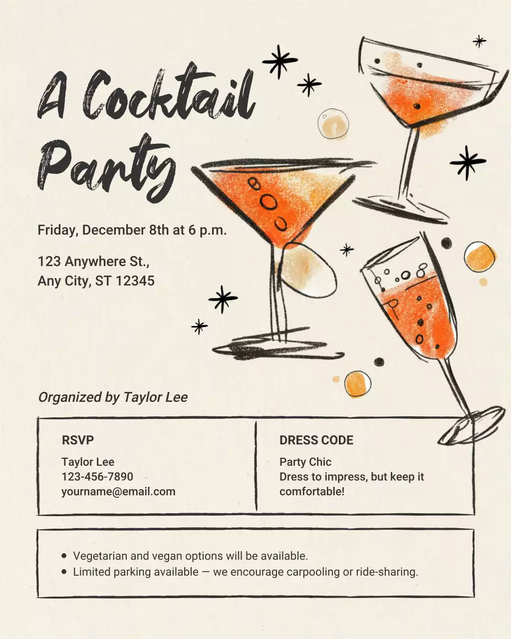 Postingan Instagram Undangan Koktail Retro Oranye