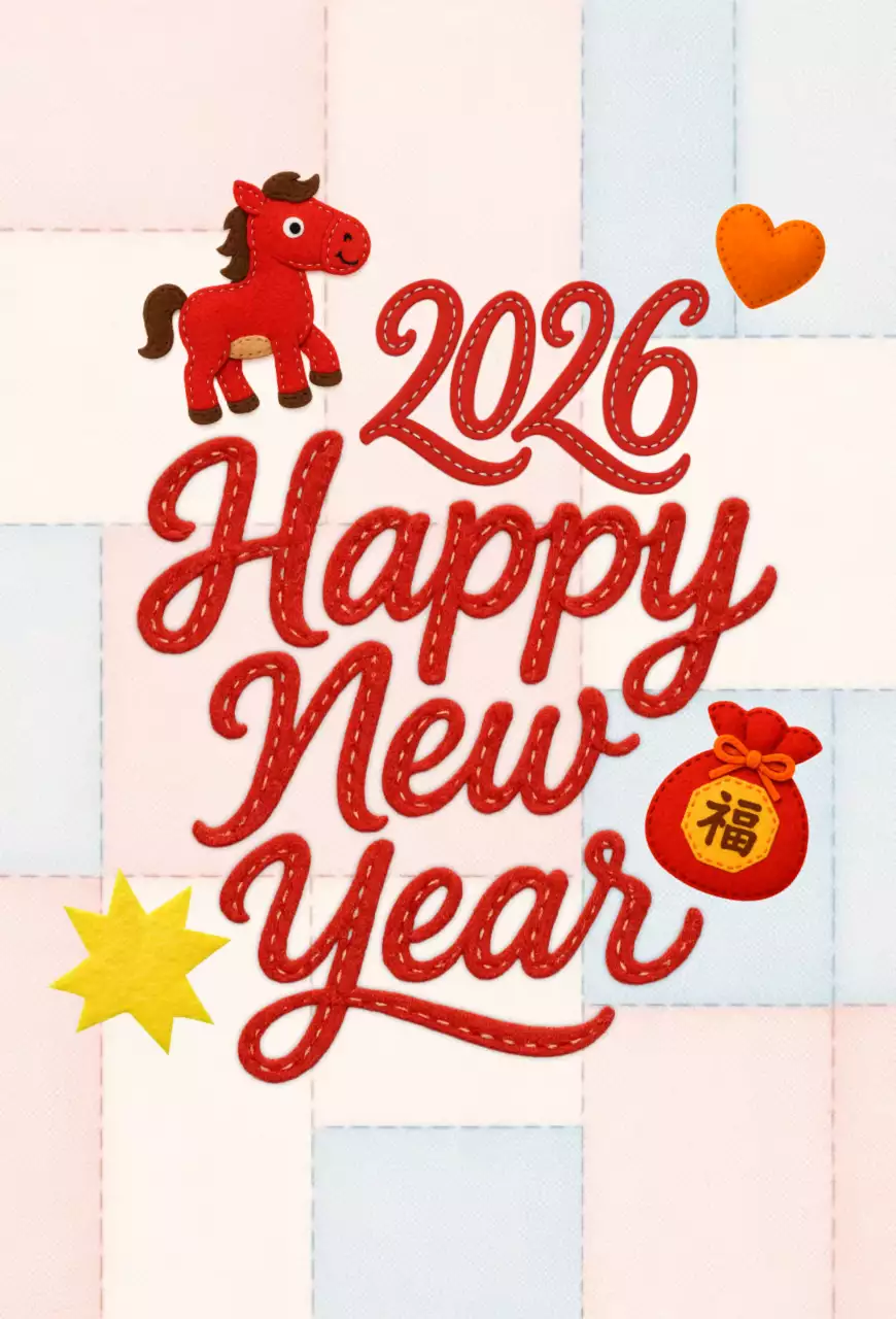 빨강 아기자기한 새해 엽서