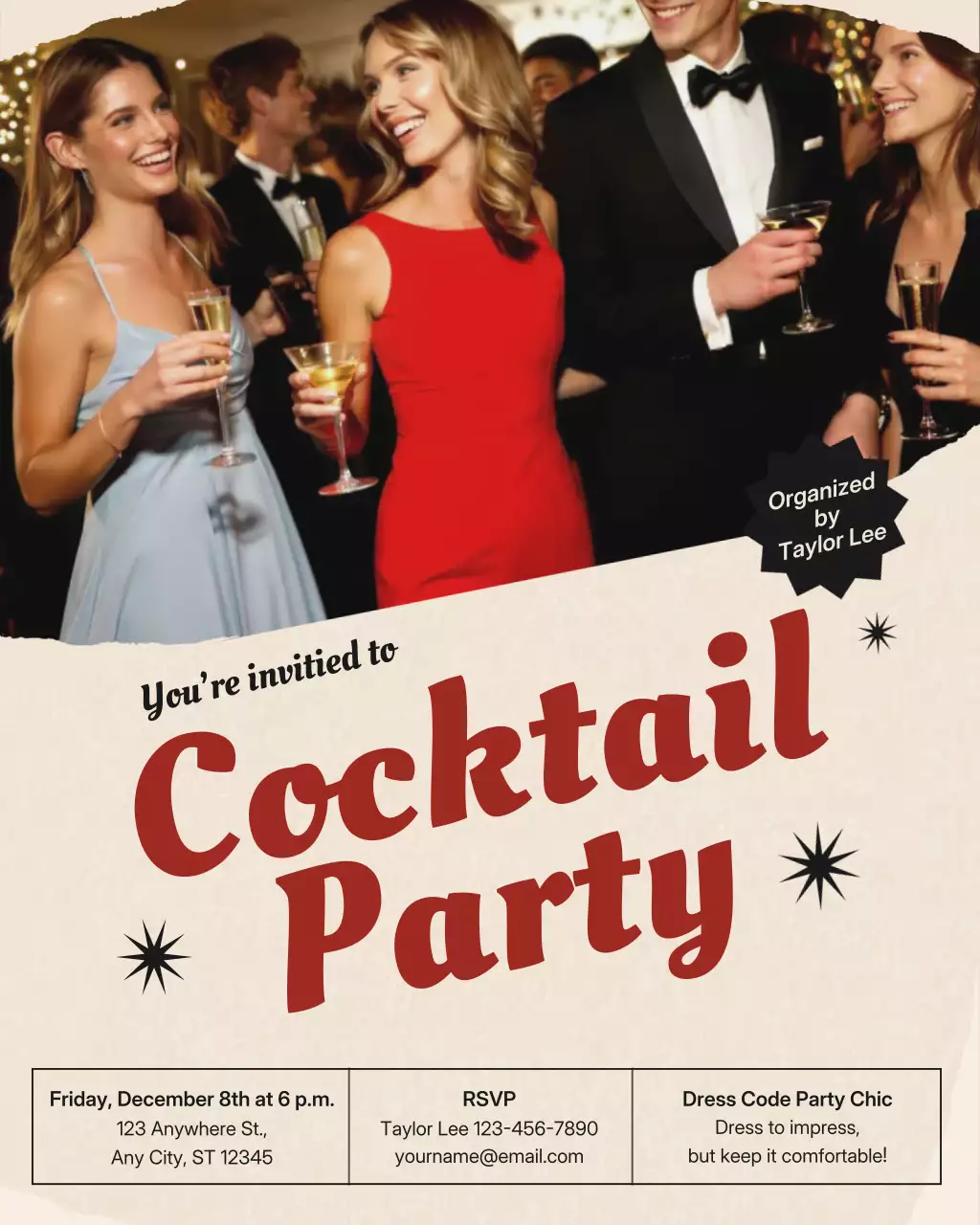 Postingan Instagram Undangan Koktail Merah Elegan