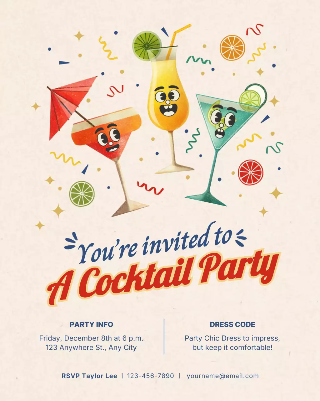 Kartu Undangan Koktail Retro Warna-warni Postingan Instagram
