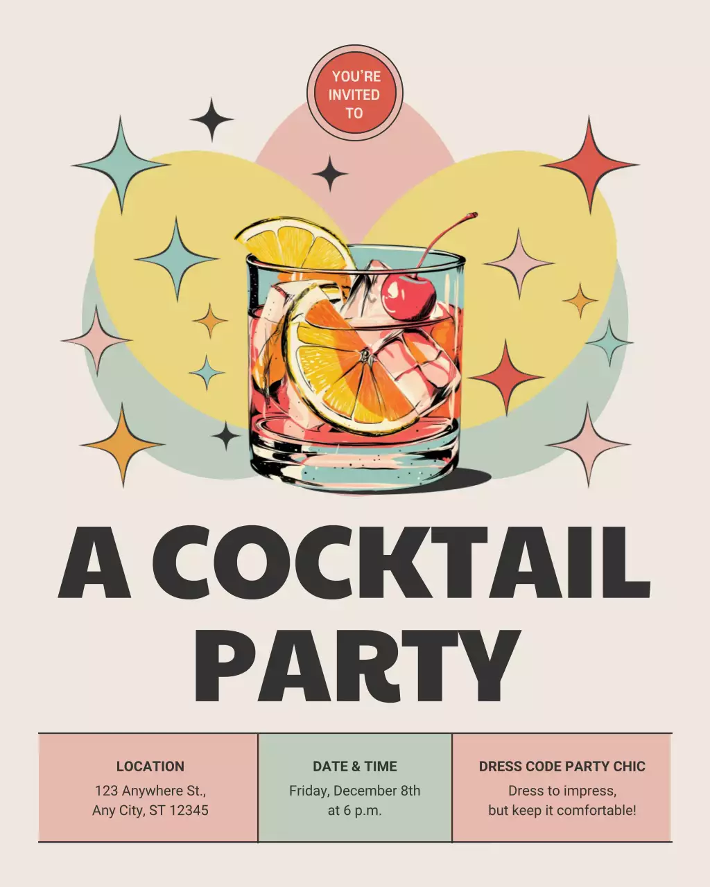Postingan Instagram Undangan Koktail Retro Berwarna-warni