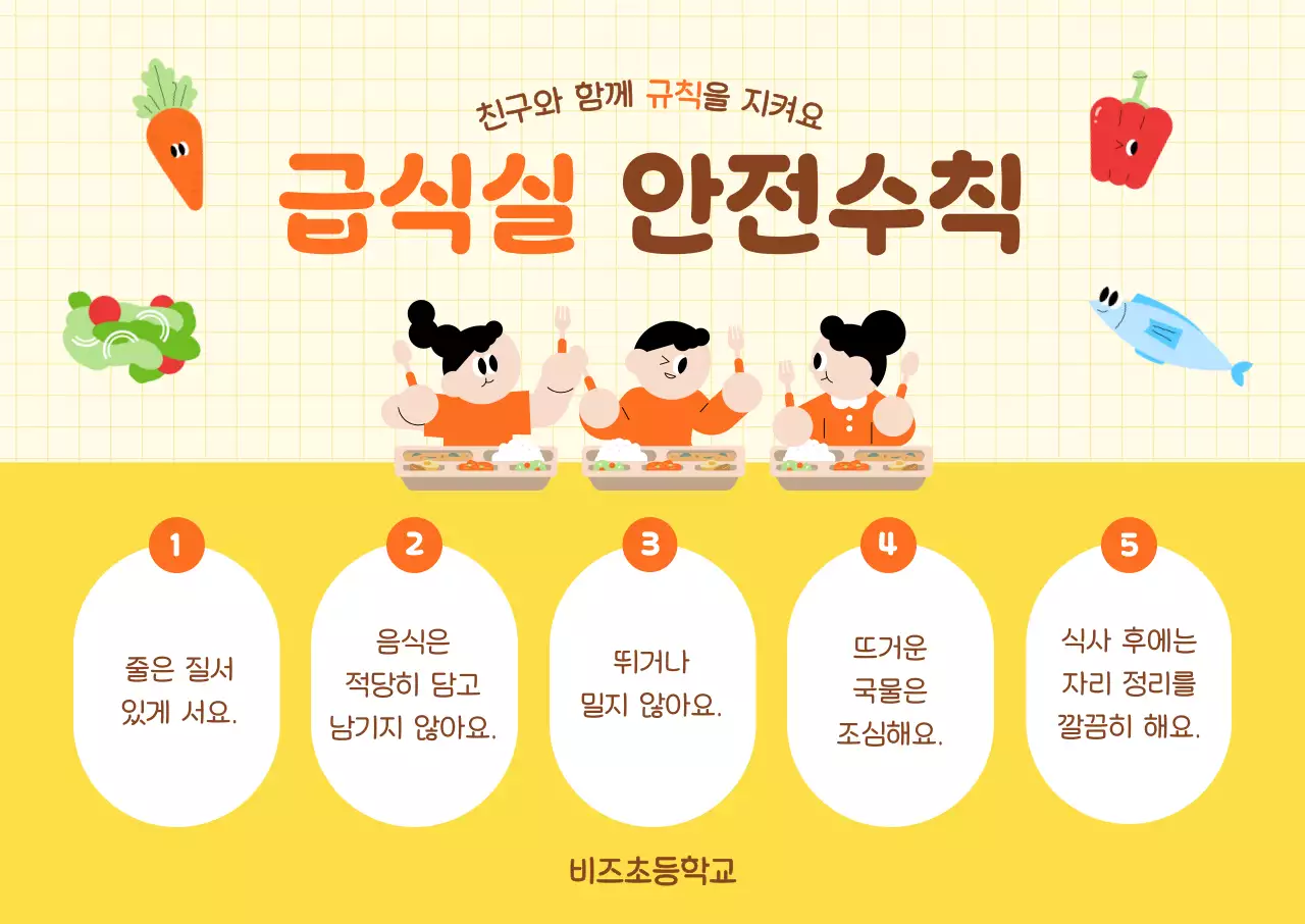 주황 아기자기한 급식실 안전 수칙 안내