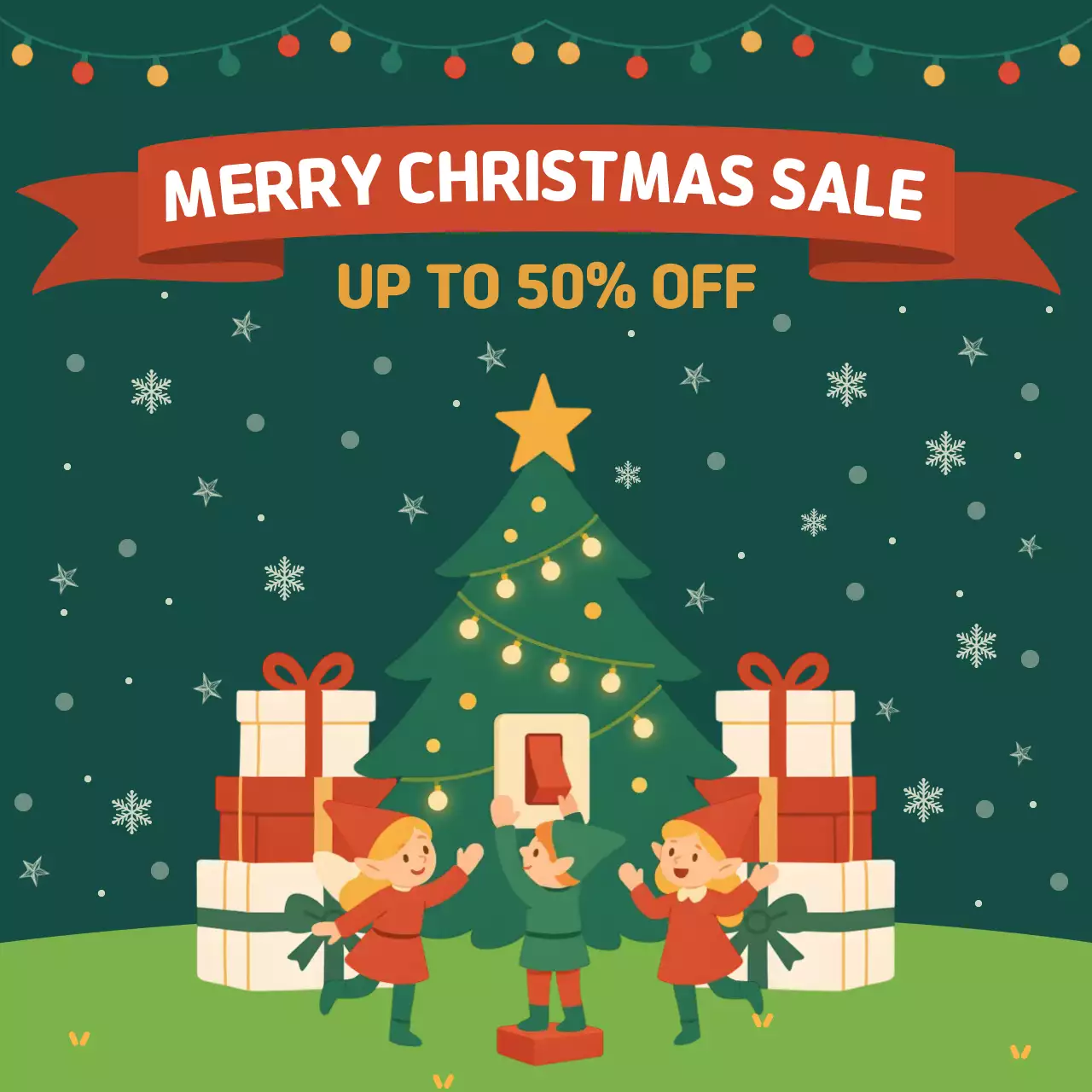 초록 아기자기한 크리스마스 할인