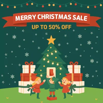 초록 아기자기한 크리스마스 할인