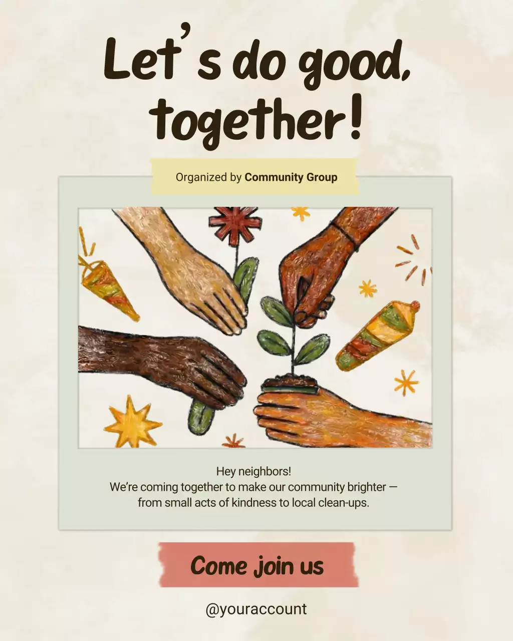 Undangan Komunitas Bergaya Pedesaan Warna Krem Melalui Unggahan Instagram