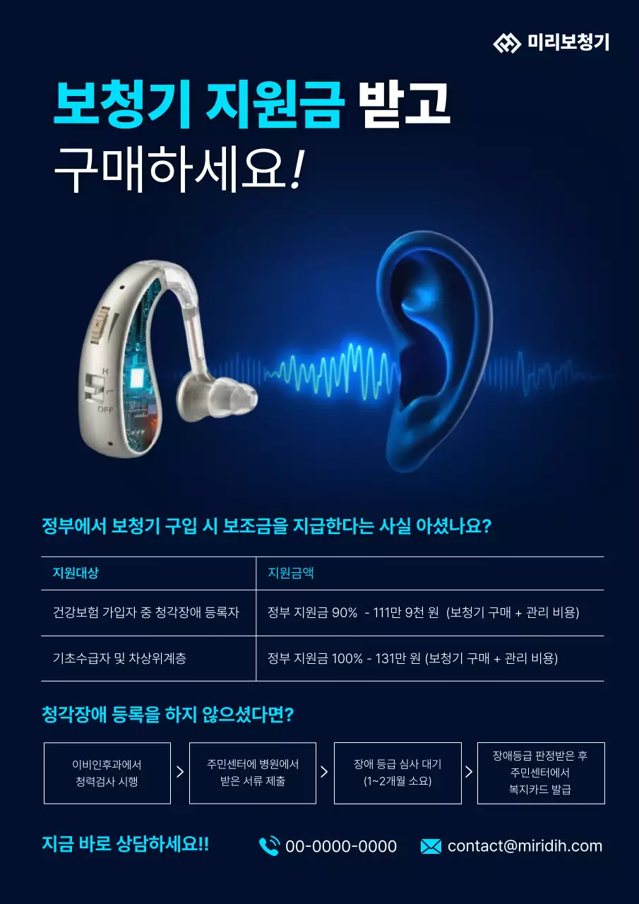 파랑 모던 보청기 지원금 광고