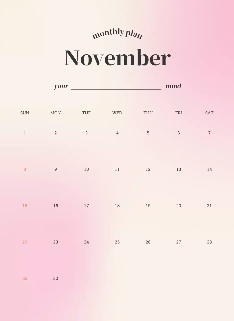 그라데이션 미니멀 달력 캘린더