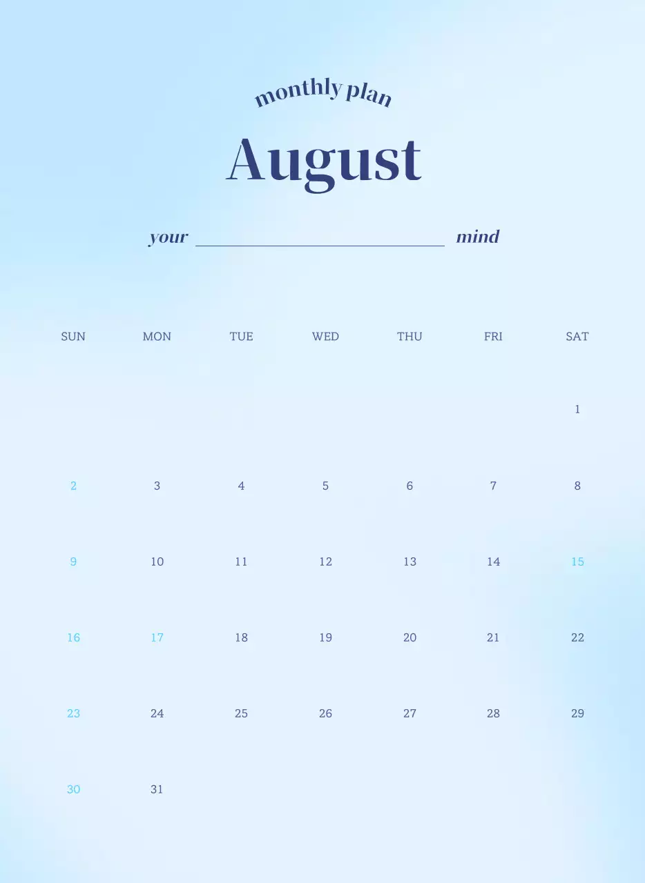 그라데이션 미니멀 달력 캘린더