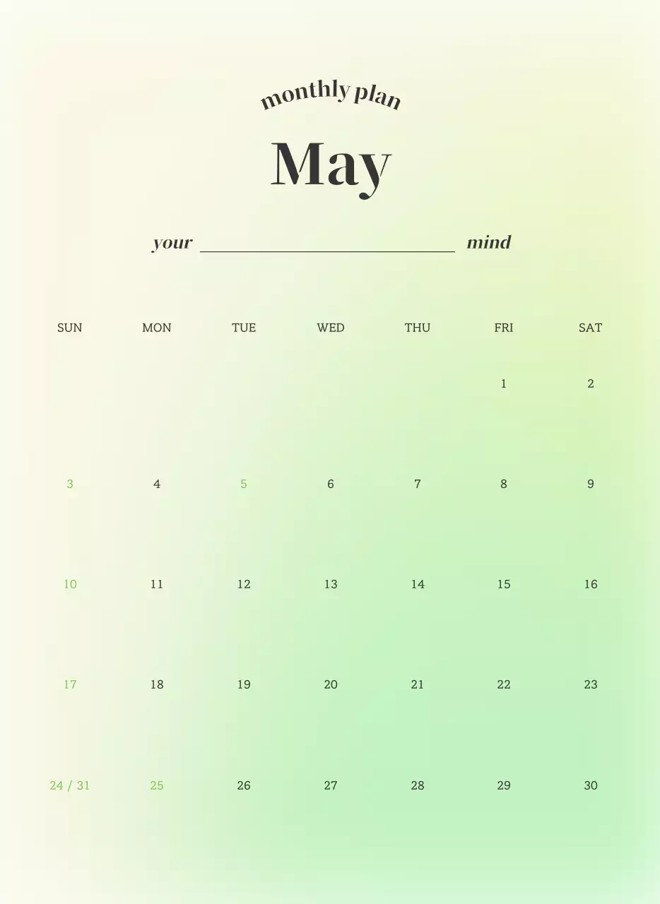 그라데이션 미니멀 달력 캘린더