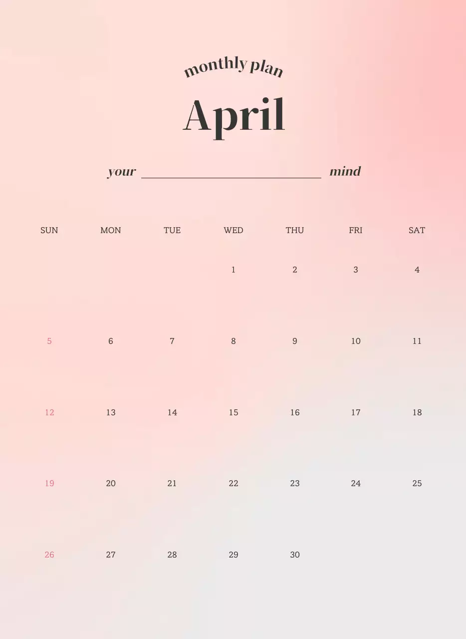 그라데이션 미니멀 달력 캘린더