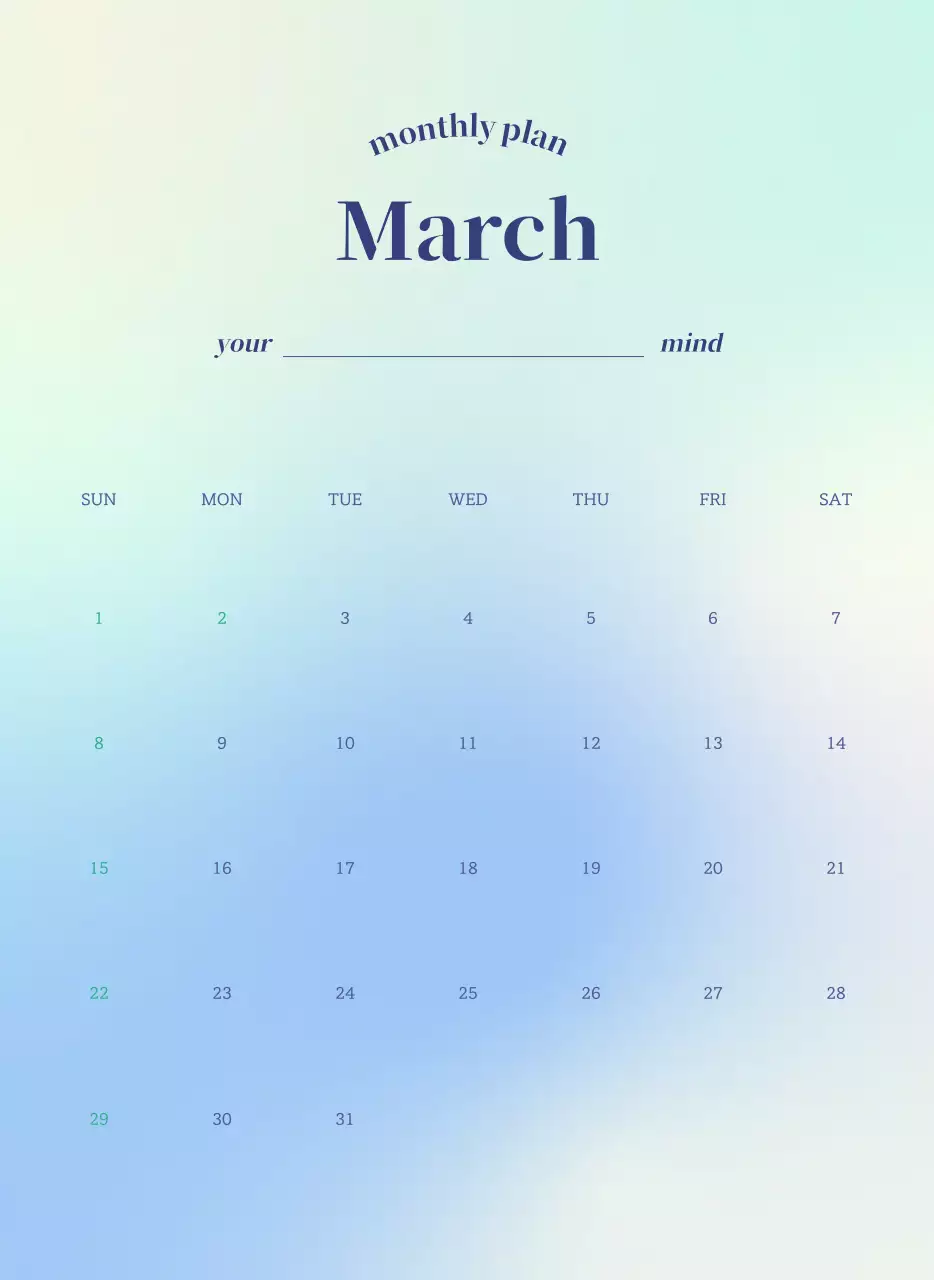 그라데이션 미니멀 달력 캘린더