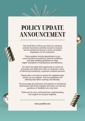 Poster Pengumuman Kebijakan Modern Warna Teal