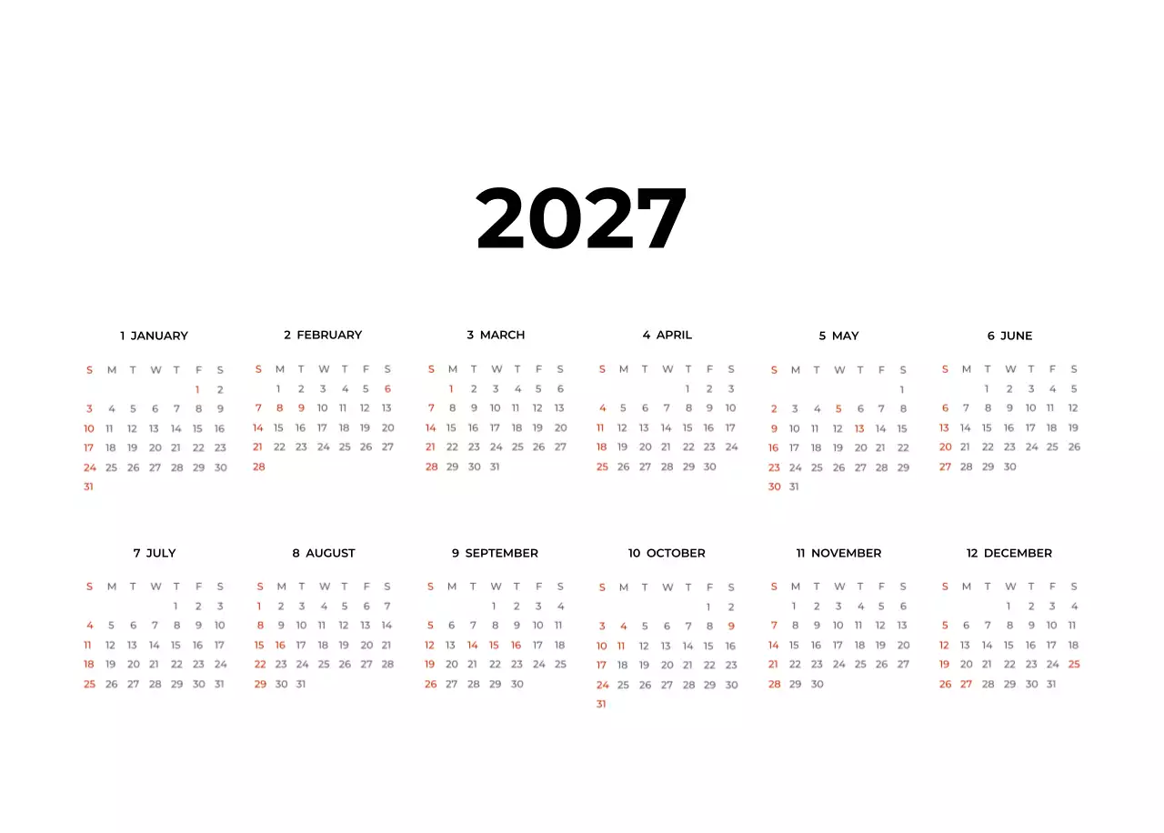 흰색 미니멀 달력 캘린더