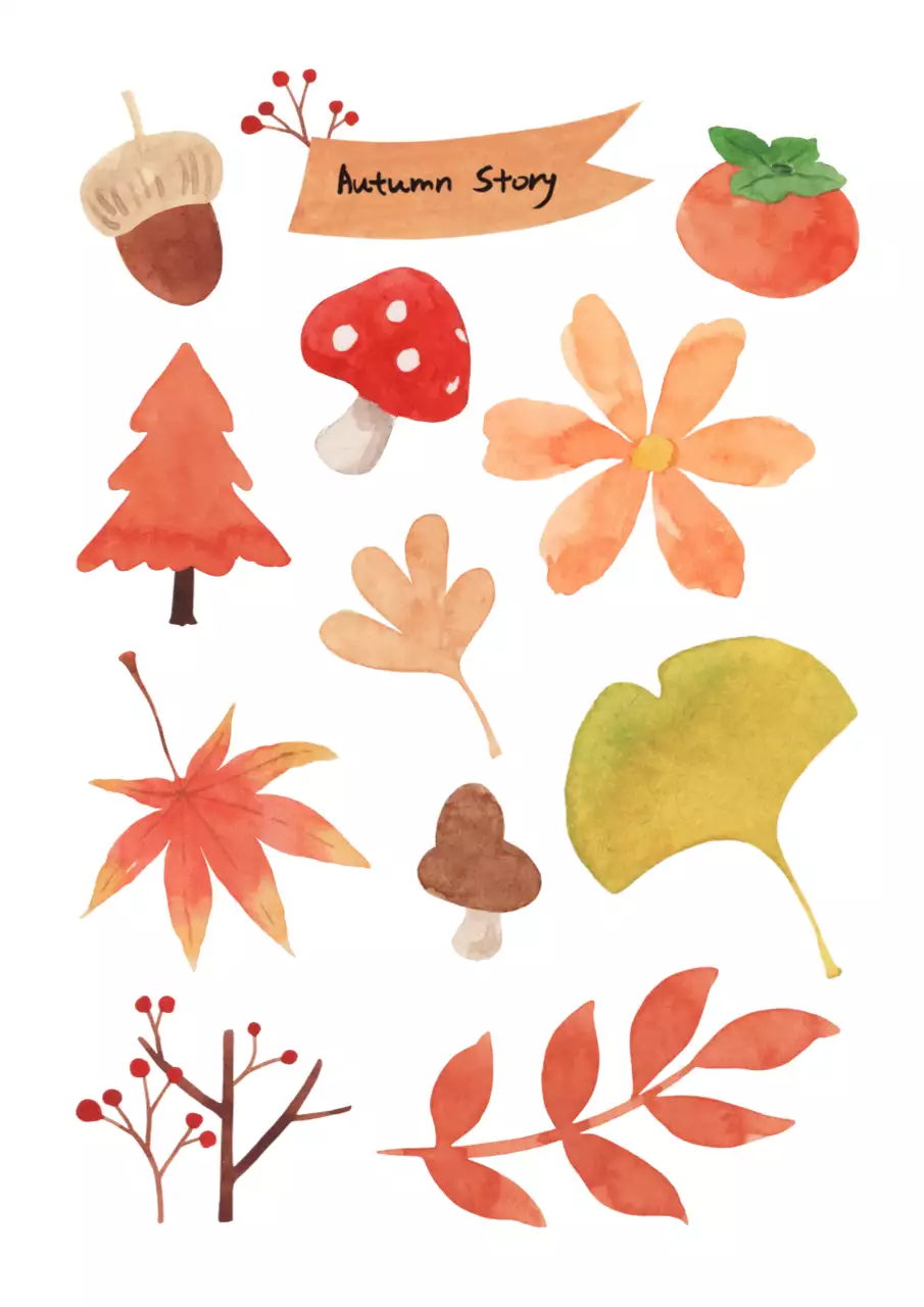 주황 아기자기한 수채화 가을 일러스트