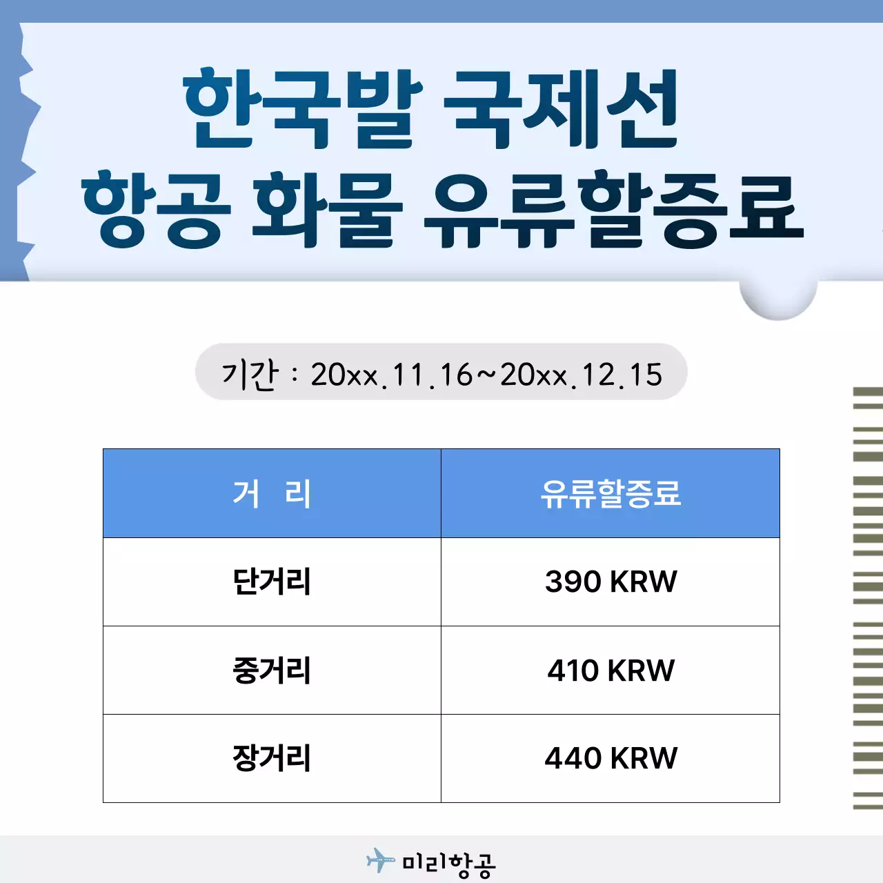 파랑 깔끔 항공 정보 전달