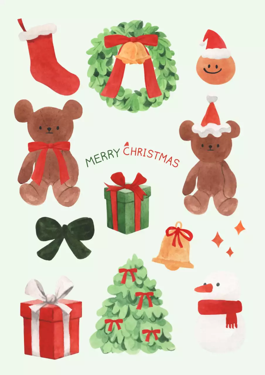 빈티지 수채화 아기자기한 크리스마스 일러스트