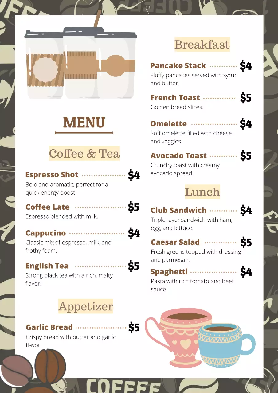 Vintage Restaurant Menu in Clean and White Color