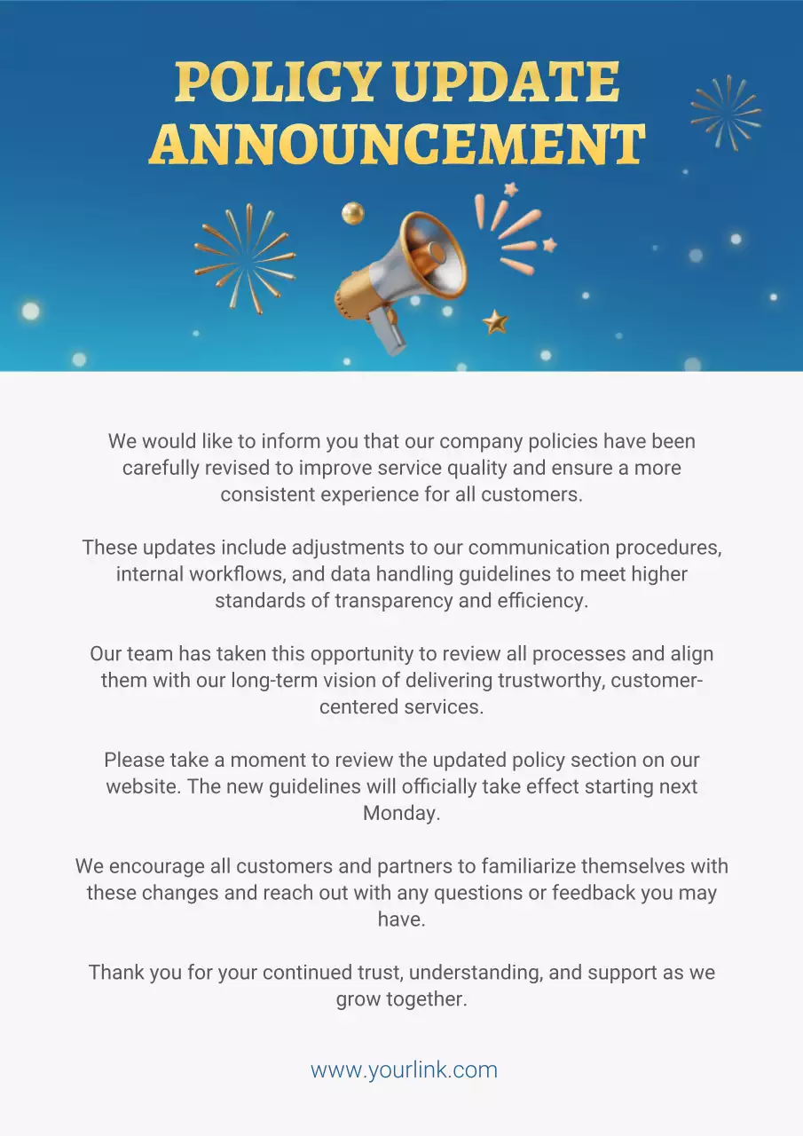 Blue Modern Policy Announcement Poster