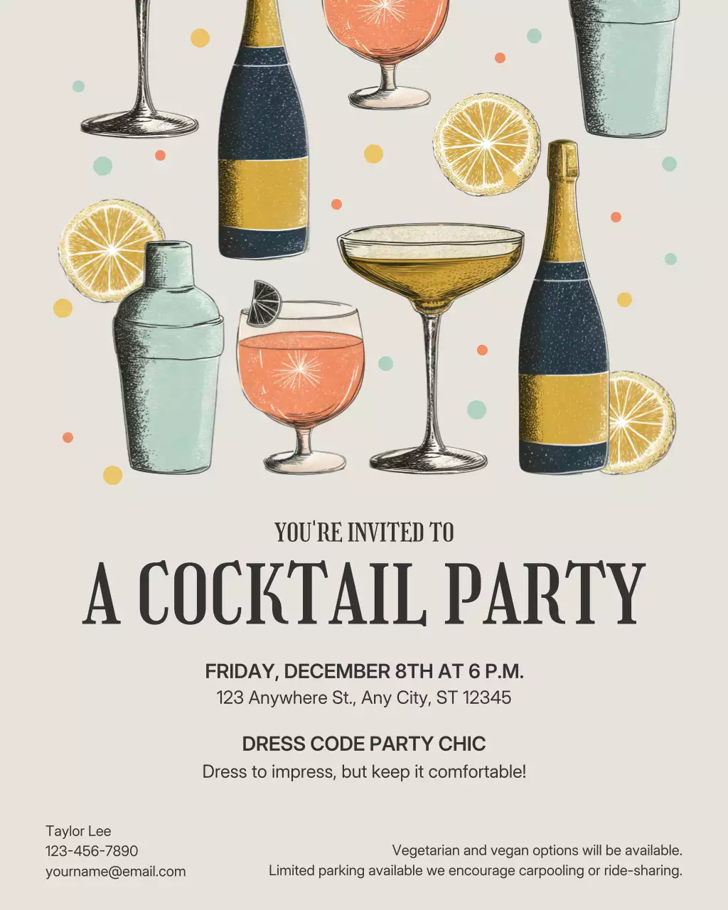 Beige Vintage Cocktail Invitation Instagram Post