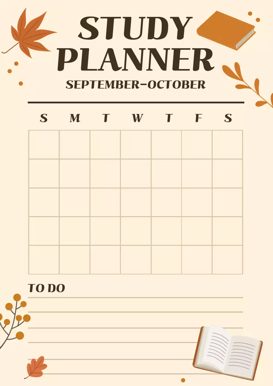 베이지 브라운 낙엽 한달 플래너