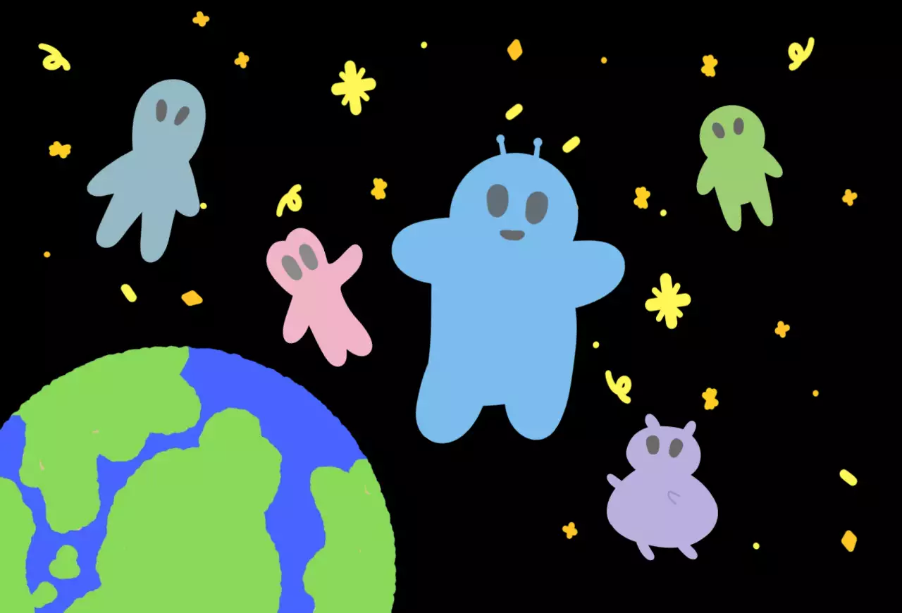 검정색 아기자기한 우주 외계인