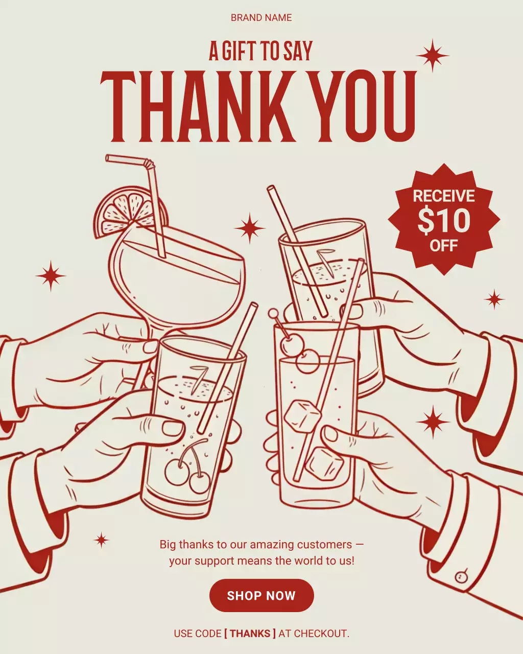 Red Retro Thank You Card Instagram Post