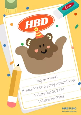 Yellow Cute Birthday Invitation Poster