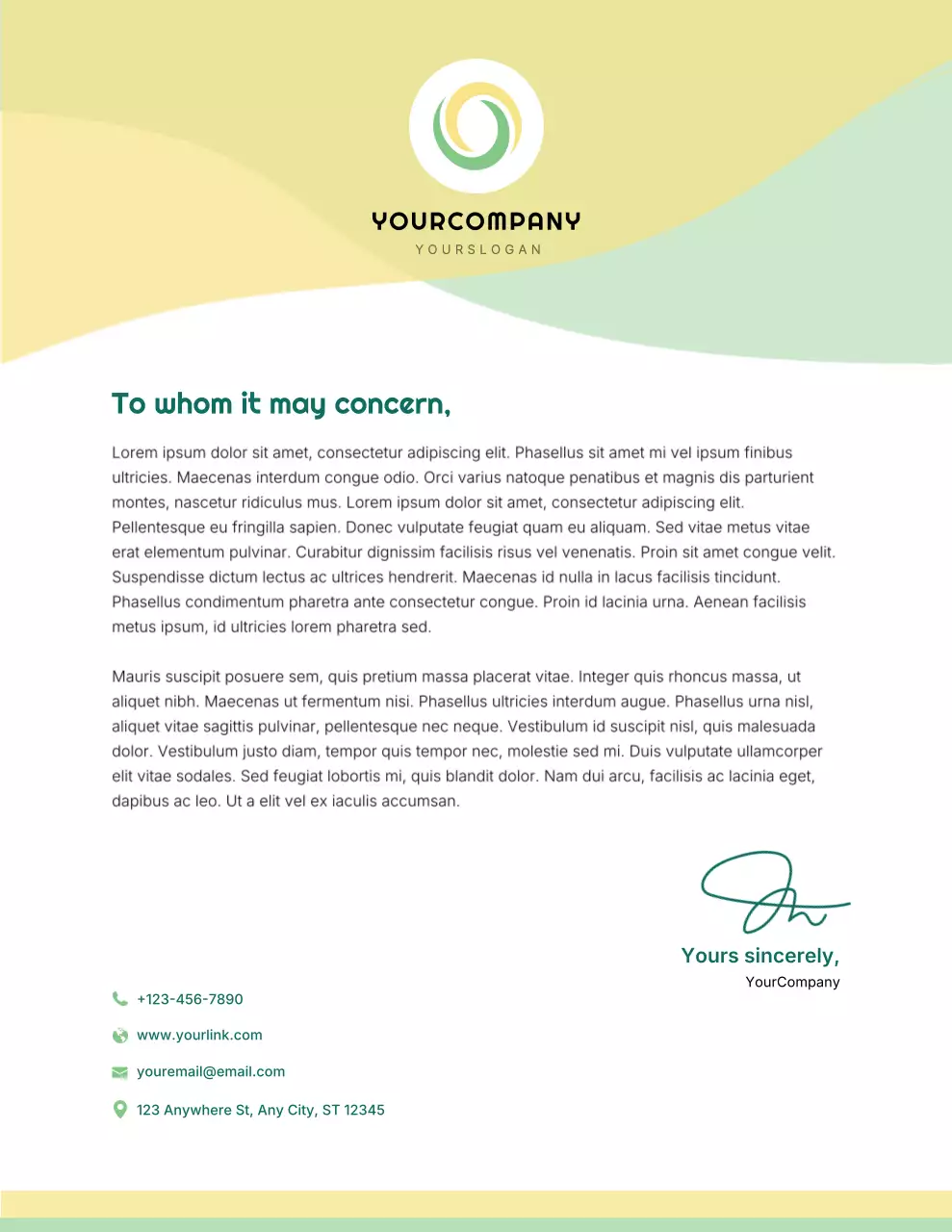 Yellow Green Modern Business Letterhead