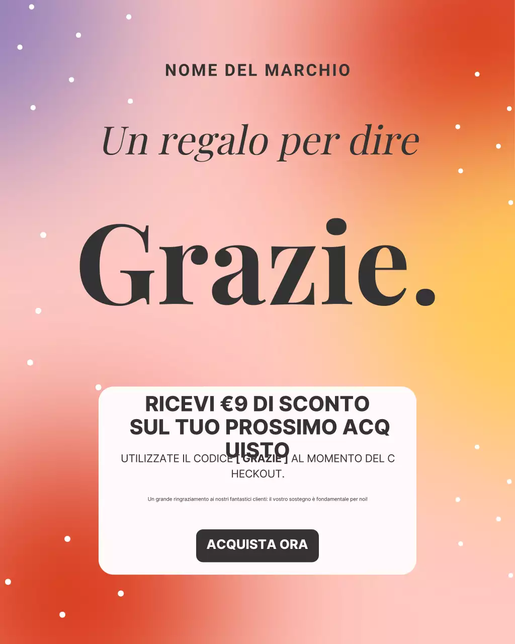 Post di Instagram di ringraziamento per la promozione di Orange Modern