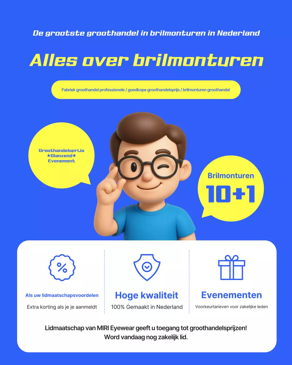 Advertentie voor een modern blauw brillenmontuur