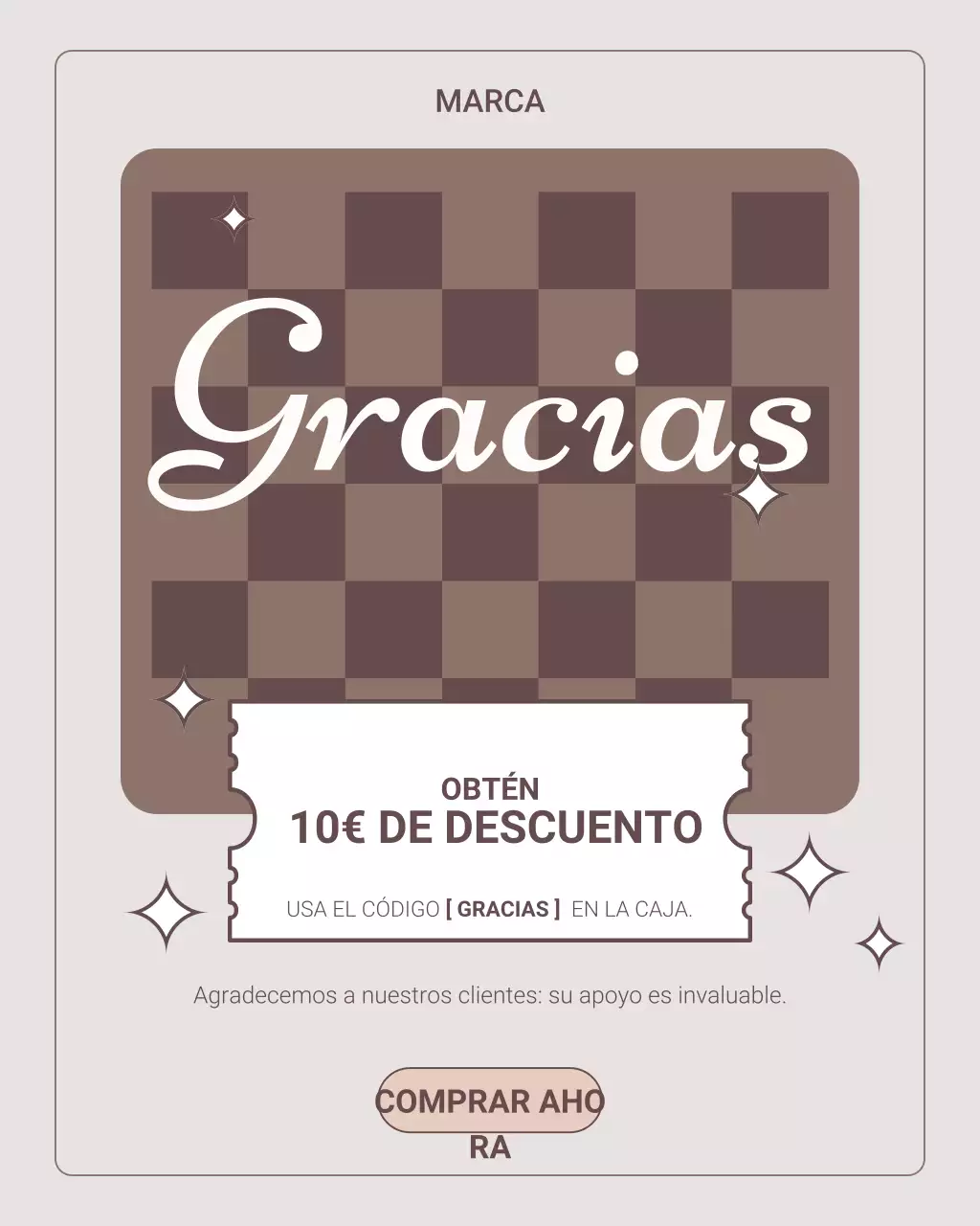 Publicación de Instagram de la promoción de agradecimiento clásica beige