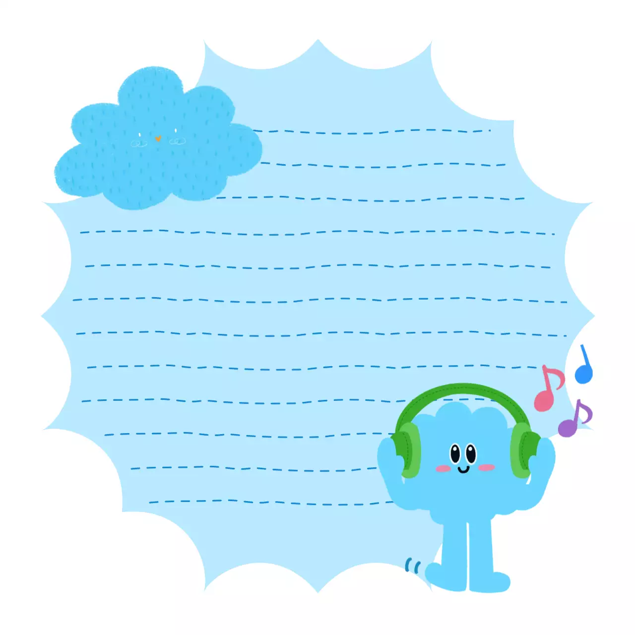하늘색의 몽글한 음악연주 메모지