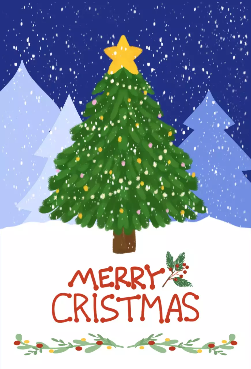 네이비 감성의 따뜻한 크리스마스 트리 연말 인사 디자인