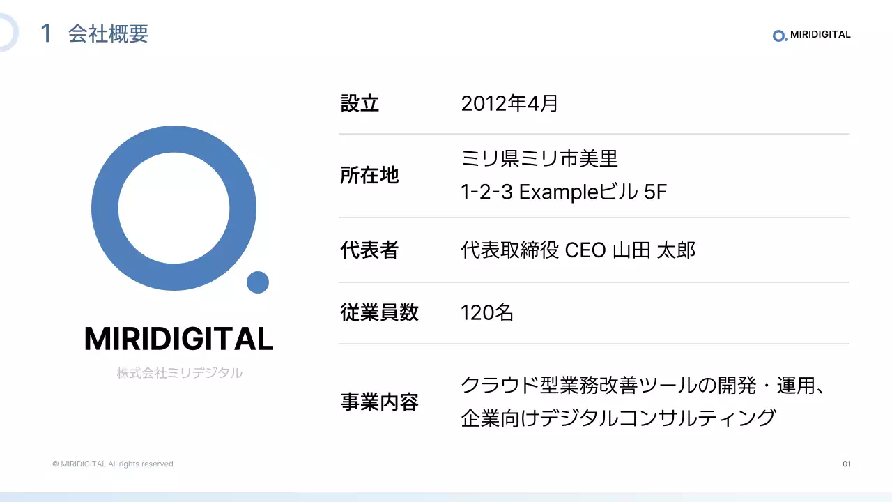 水色 シンプル ビジネス プロフィール プレゼンテーション