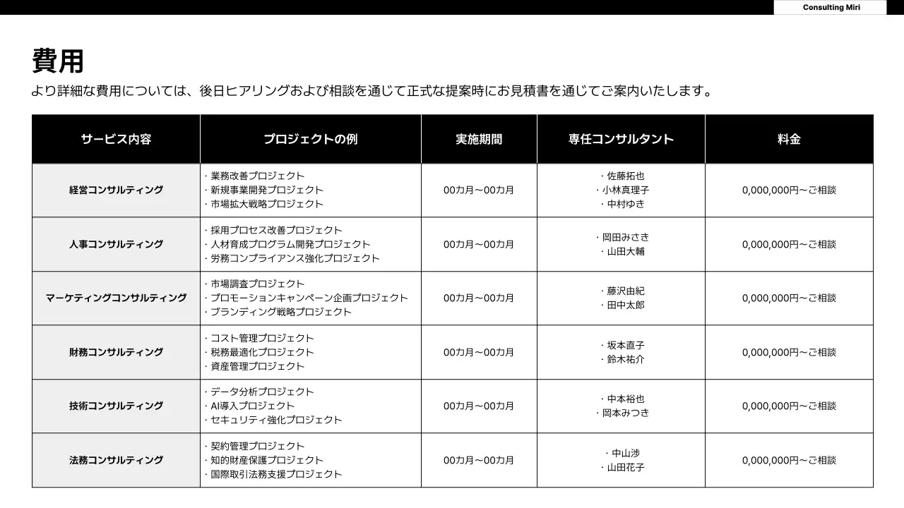 白黒 シンプル コンサルティング 提案書