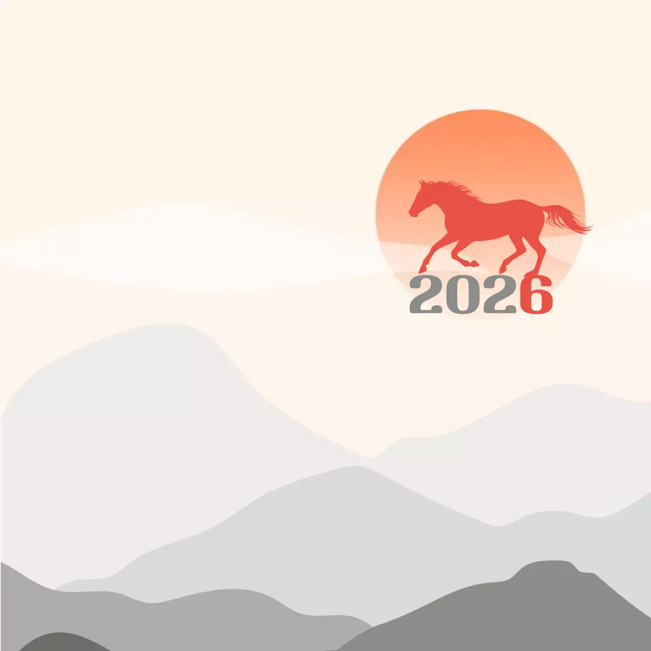 회색과 베이지색의 전통적인 붉은 말 필기 문구