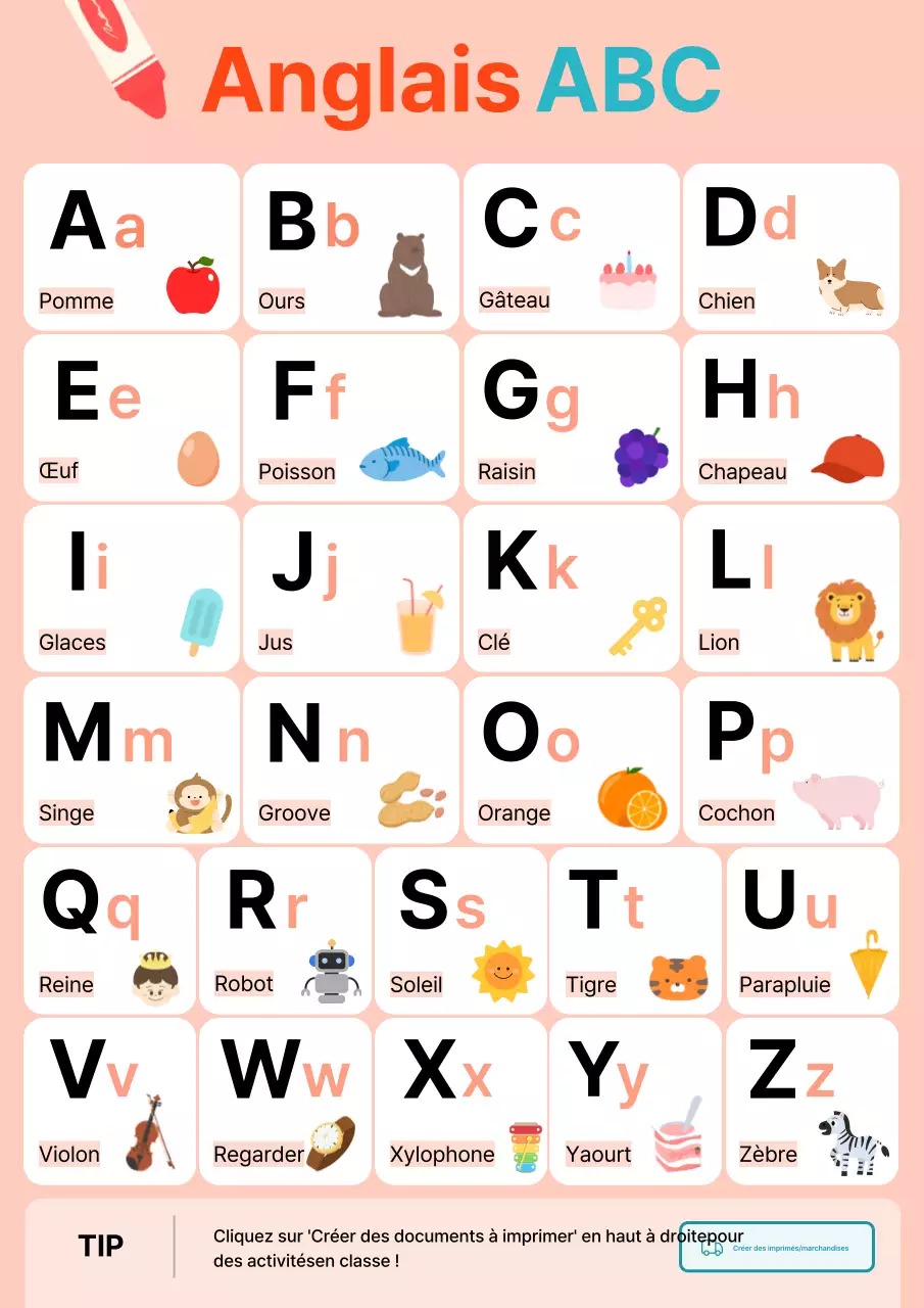 Matériel pédagogique en anglais pour bébés roses