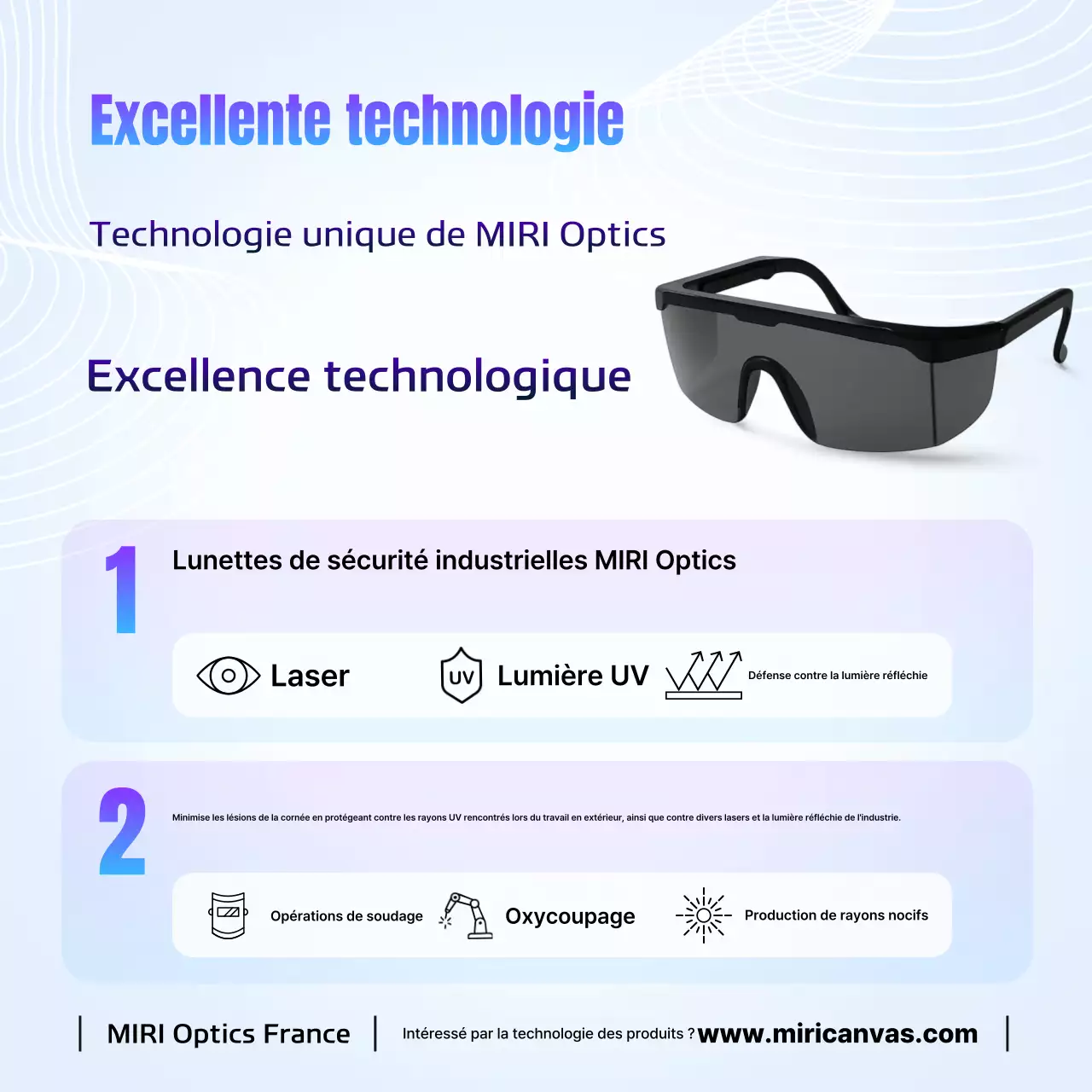 Publicité pour des lunettes de sécurité modernes bleu ciel