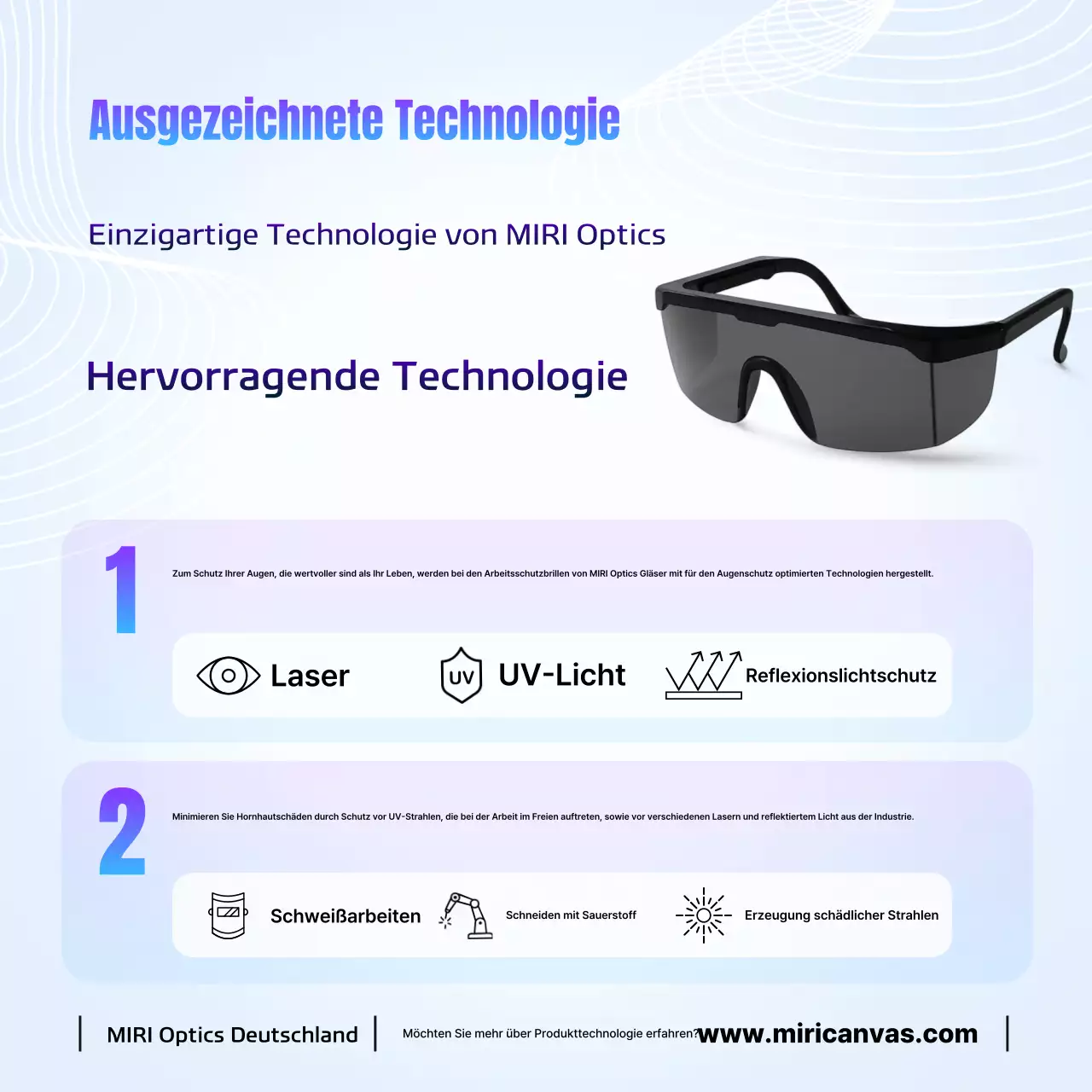 Werbung für moderne Schutzbrillen von Sky Blue