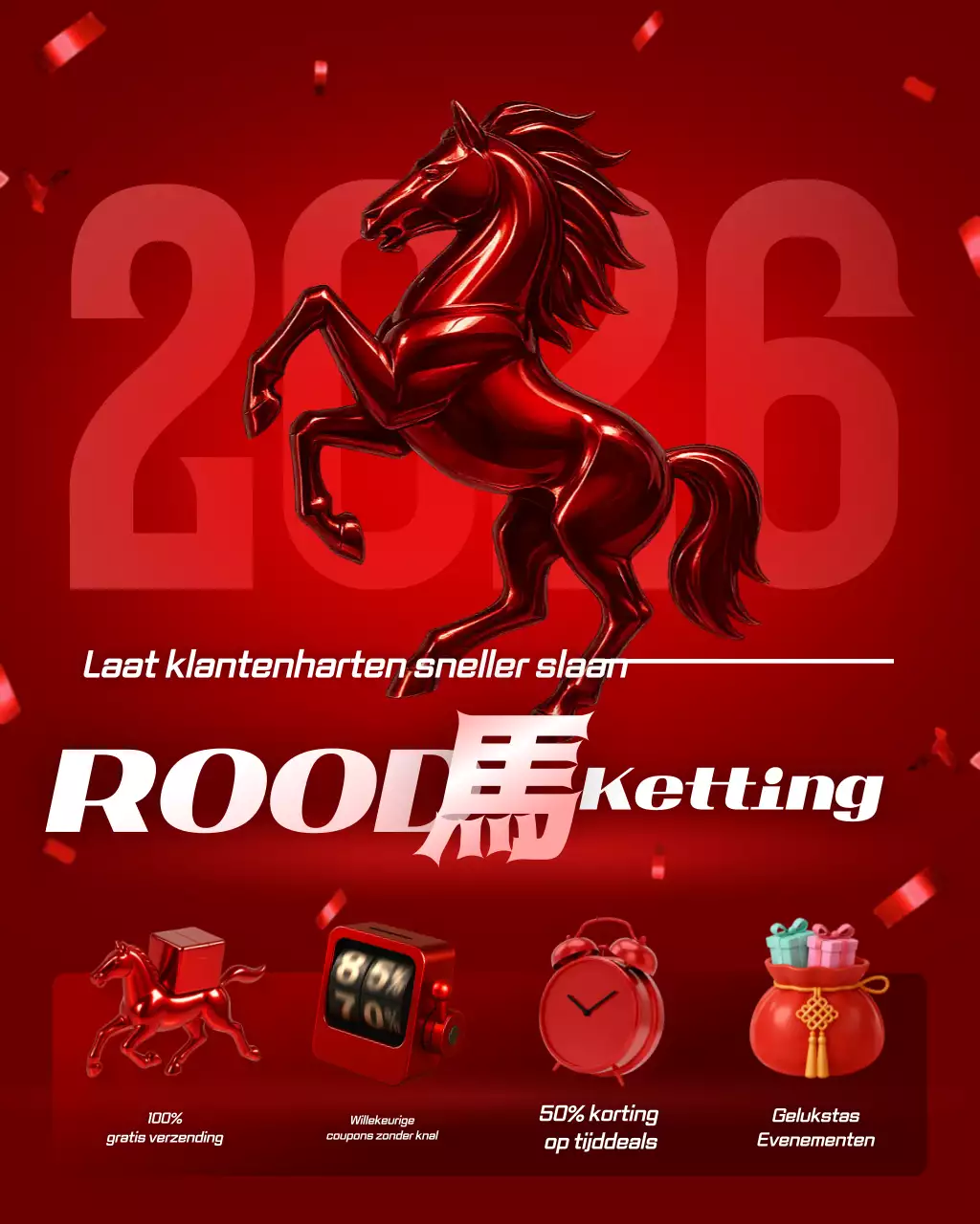 Reclame voor de nieuwjaarsvakantie met rode accenten