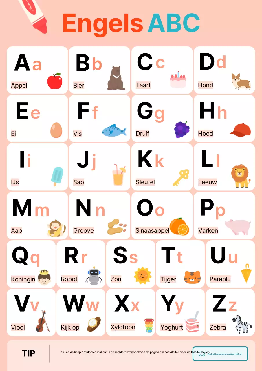 Roze baby Engels educatief materiaal