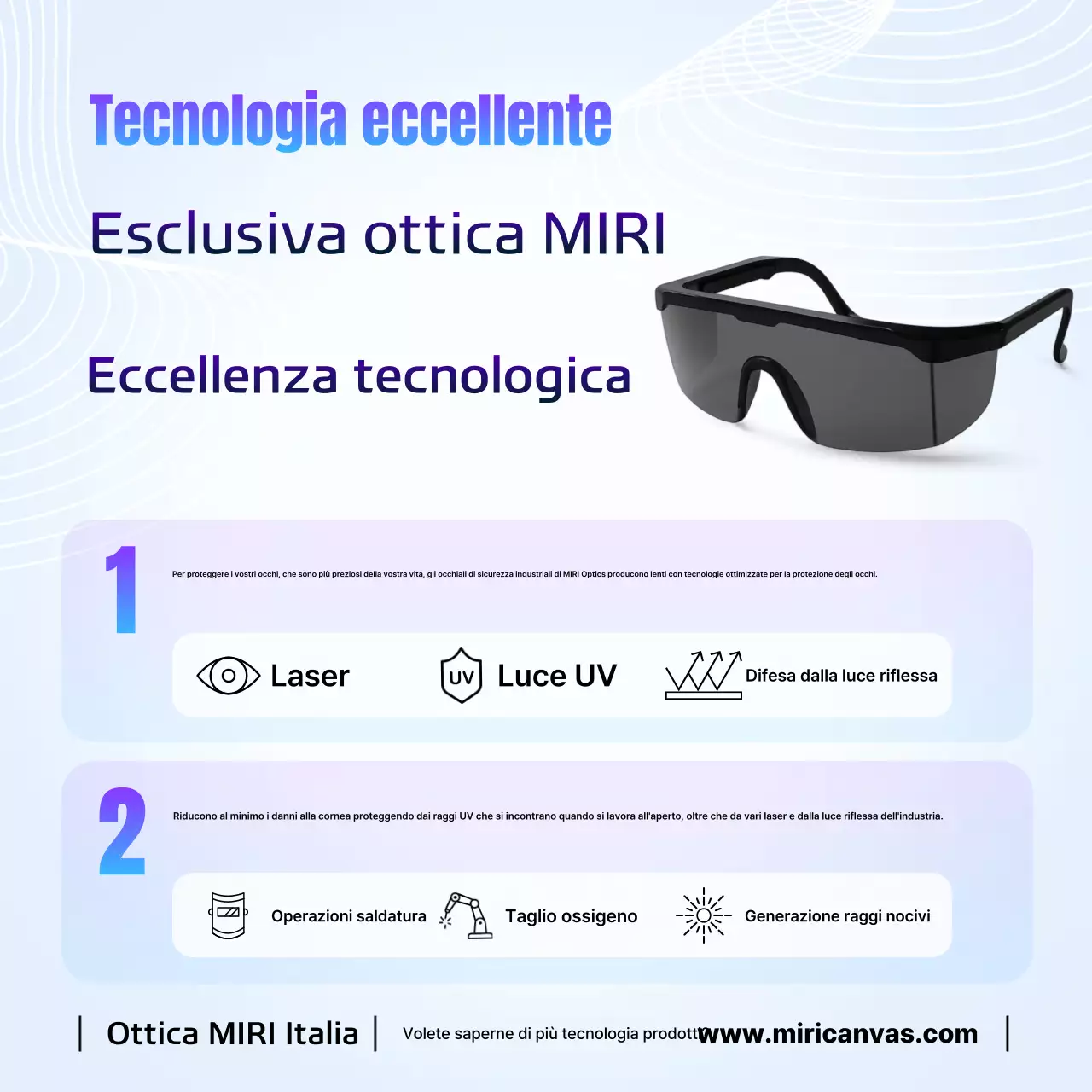 Pubblicità di occhiali di sicurezza moderni blu cielo