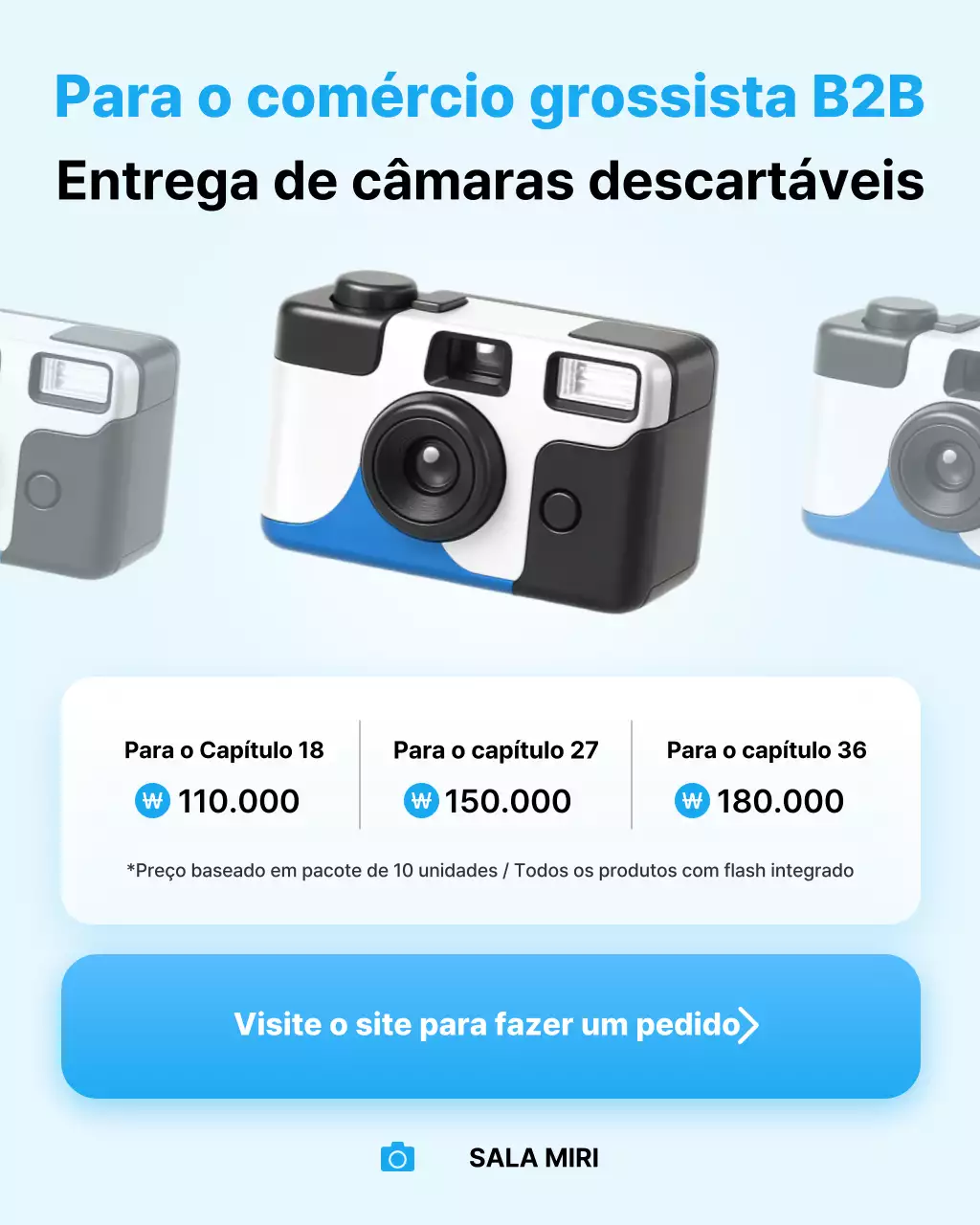 Anúncio de câmera moderna azul celeste