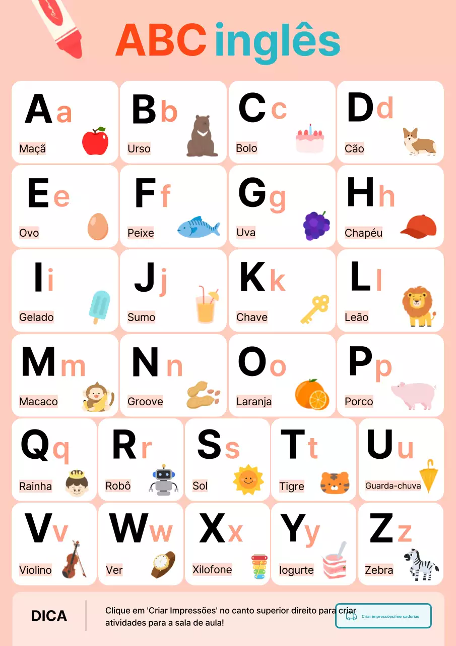 Materiais educativos em inglês para bebês cor-de-rosa