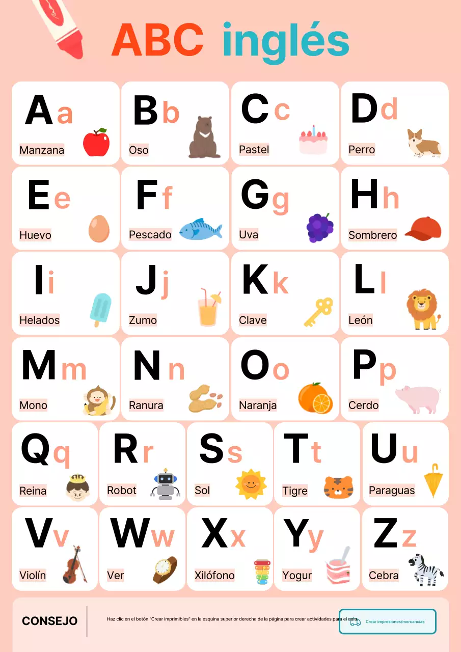 Materiales educativos en inglés de Pink Baby