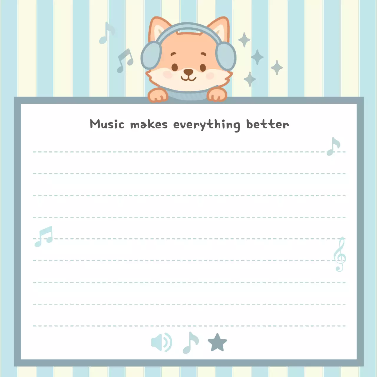 하늘색 아기자기한 음악 듣는 여우