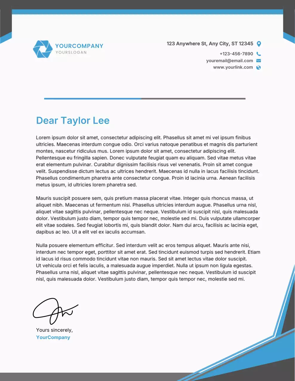 파란색 전문 비즈니스 편지지